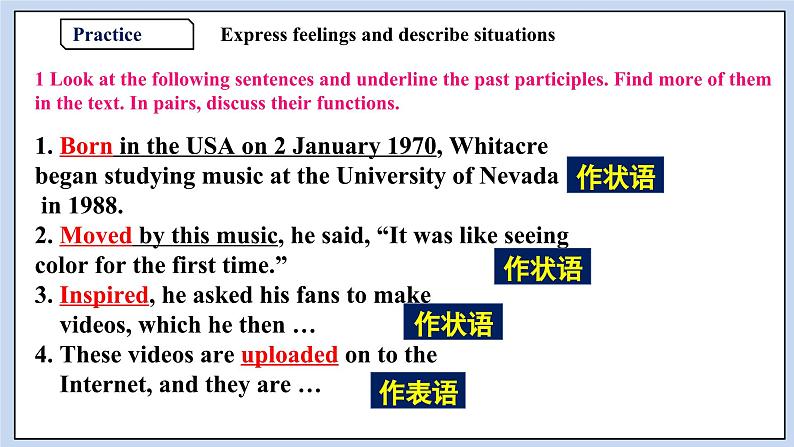 高中英语新人教必修二Unit5  Music  Period 3 Discovering Useful Structures课件05