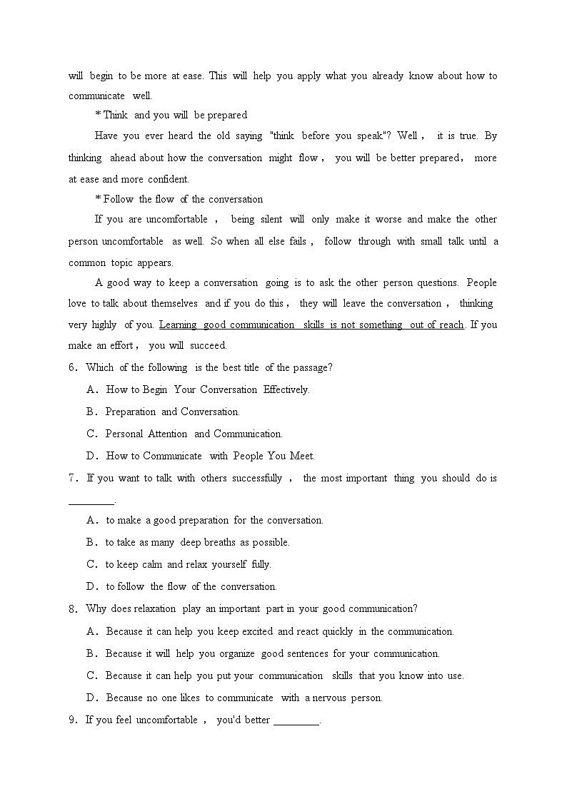 天津市第四十七中学2023-2024学年高一下学期3月月考英语试卷(含答案)03