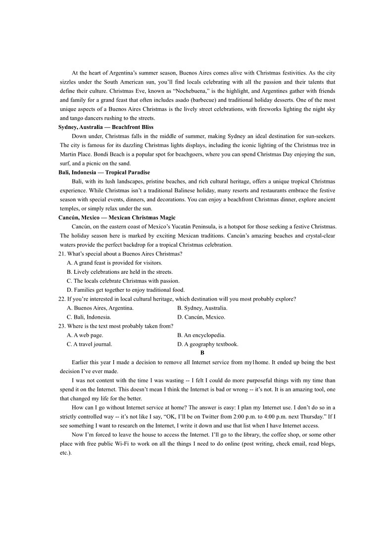 [英语]浙江省诸暨中学暨阳分校2023～2024学年高一下学期期中考试英语试卷(有答案)03