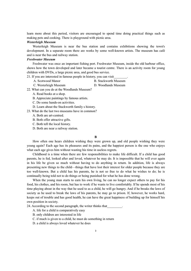 [英语]广东省清远市清新区第一中学2023～2024学年高一下学期6月月考英语试题(有答案)第3页