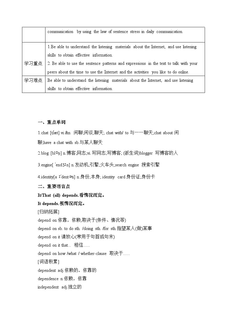Unit 3  Internet period 1  Listening and Speaking 学案02