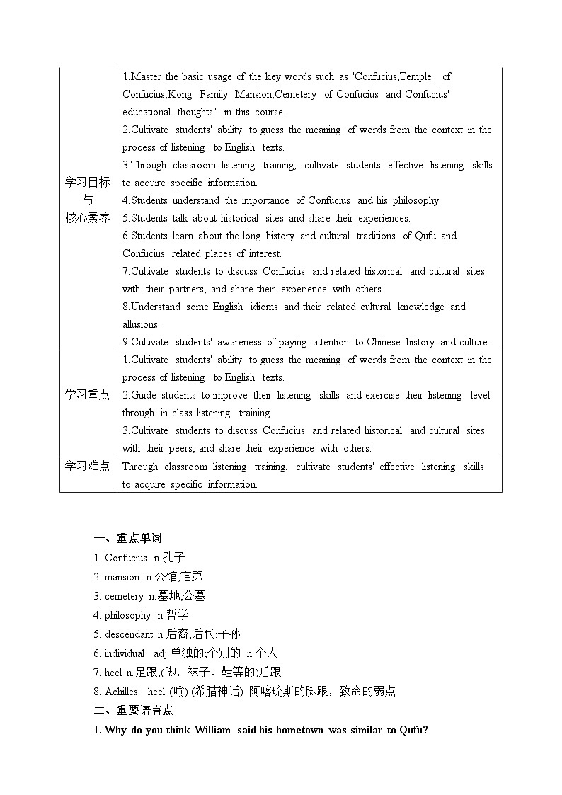 Unit 4 The history and Traditions Period 1 Listening and Speaking 学案02