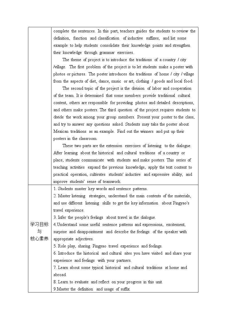 Unit 4 The History and Traditions period 5 Listening and Talking&AYP&Project学案02