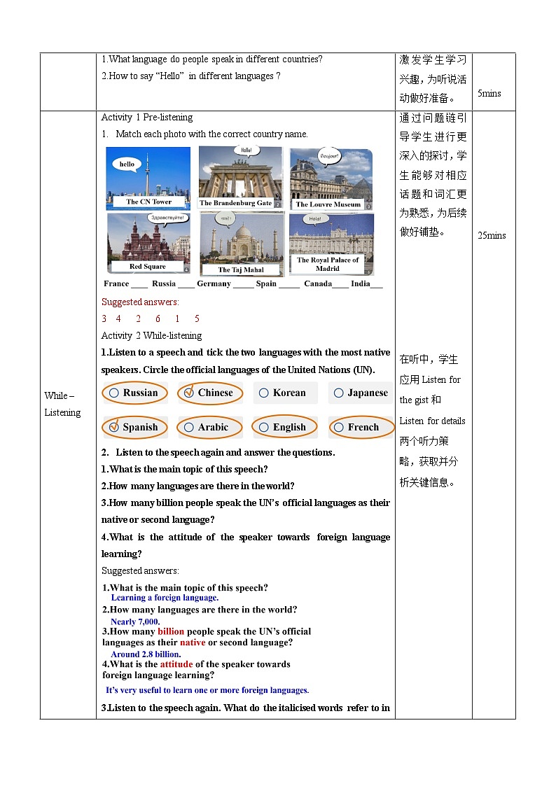 人教版2019高中英语必修一 Unit5 Listening and speaking 课件＋教案02