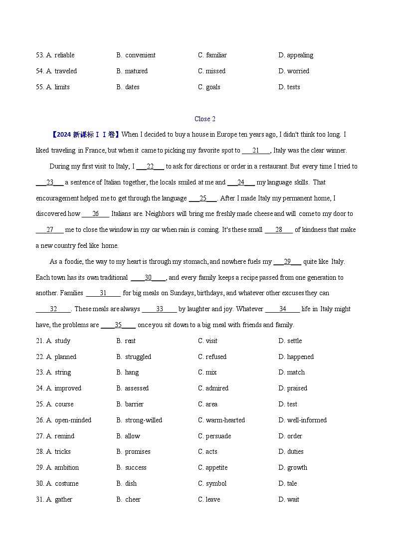 专题 22 完形填空(新高考15空)（学生卷）--十年（2015-2024）高考真题英语分项汇编（全国通用）02