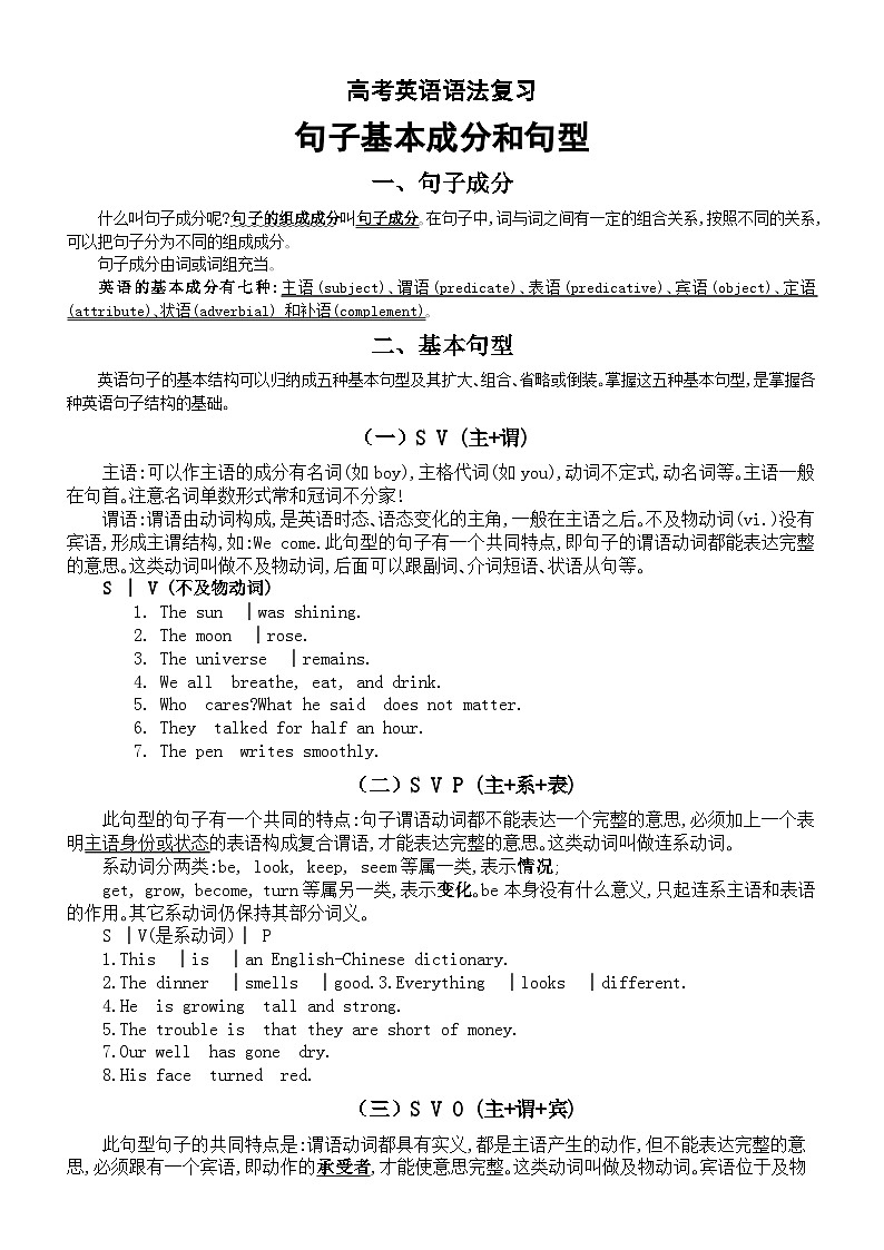 高中英语2025届高考语法复习句子基本成分和句型知识讲解第1页