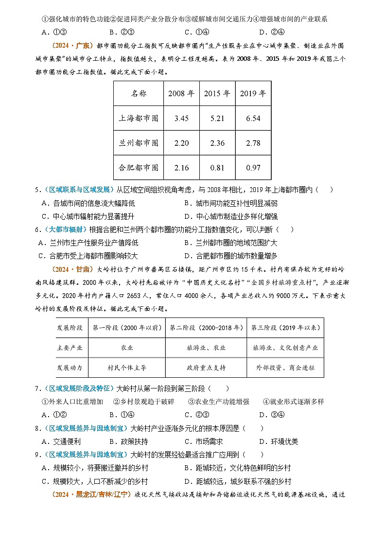 专题13 区域发展2024年高考真题和模拟题地理分类汇编（学生版）第2页