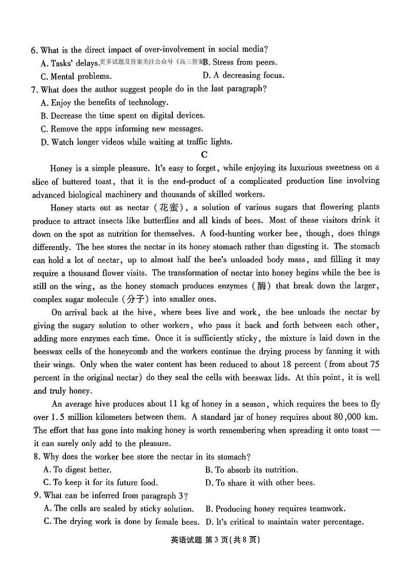 2025届广东衡水金卷新高三上学期8月开学联考英语试题及答案03