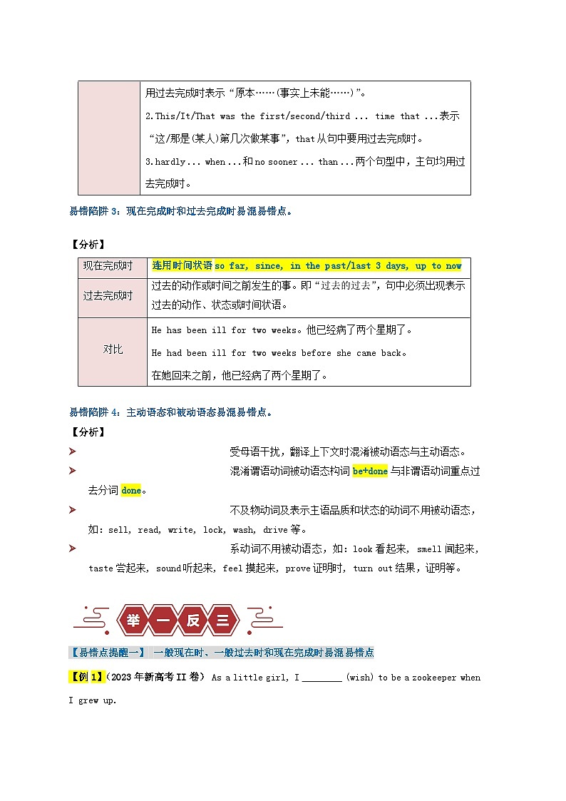 新高考专用备战2024年高考英语易错题精选易错点07动词的时态和语态4大陷阱学生版第2页