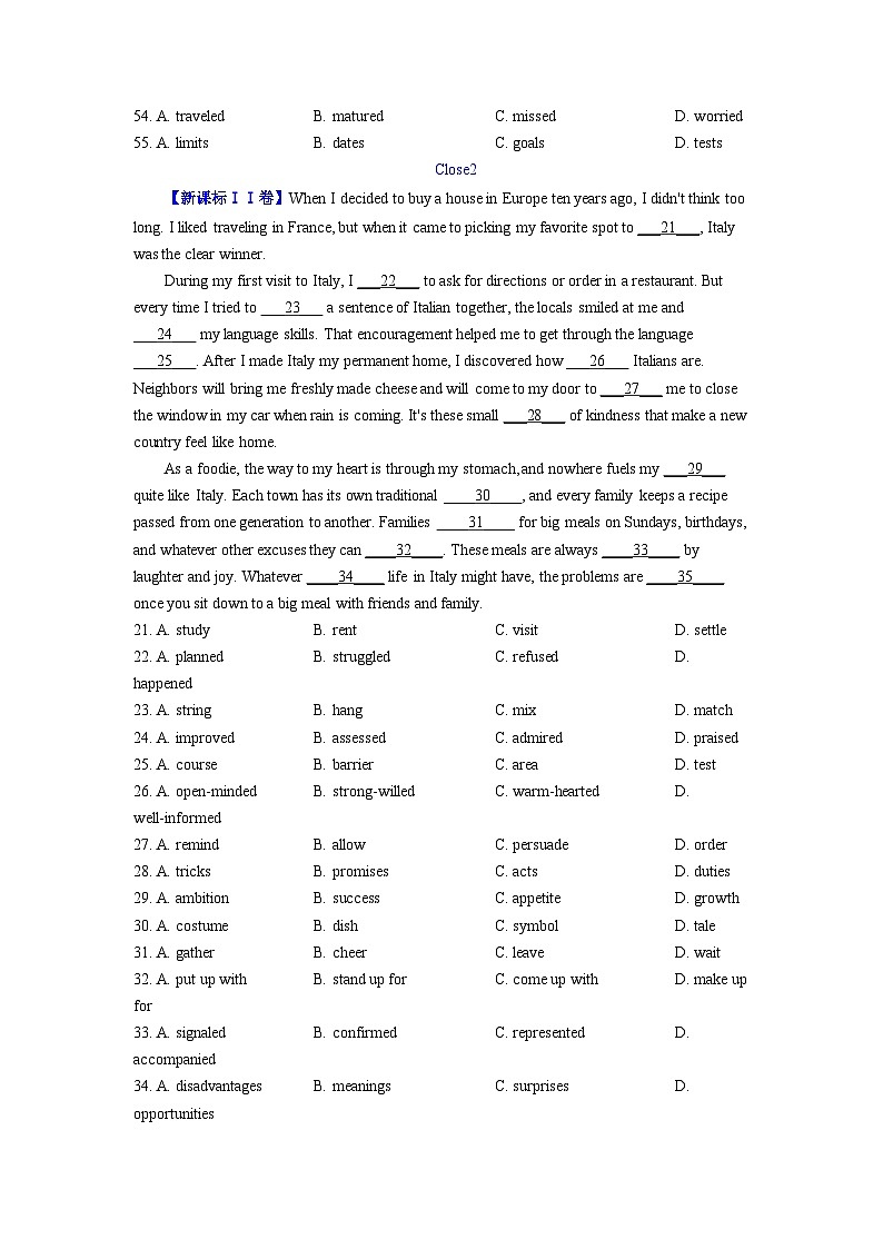 2024年高考真题和模拟题英语分类汇编（全国通用）专题10 完形埴空(新高考15空) (原卷版)02