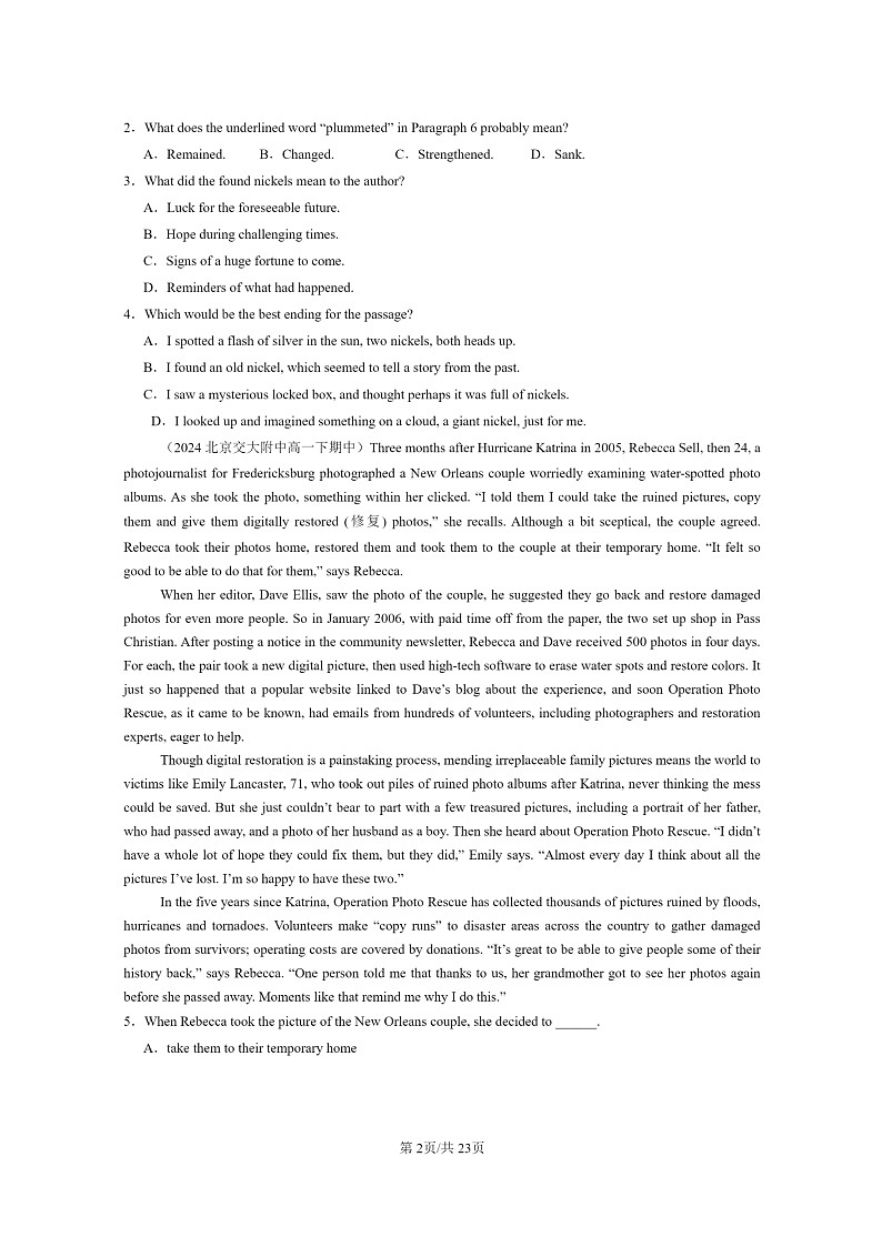 [英语]2024北京重点校高一下学期期中英语真题分类汇编：阅读理解B篇02