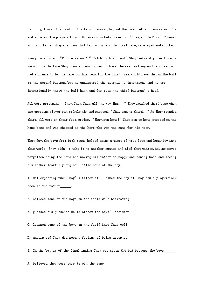 高考英语完形填空和阅读理解一轮练习（5）第2页