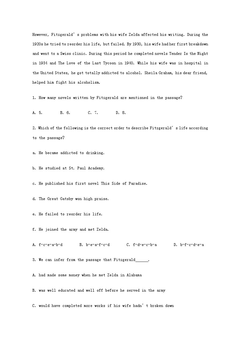 高考英语完形填空和阅读理解一轮练习（9）第2页