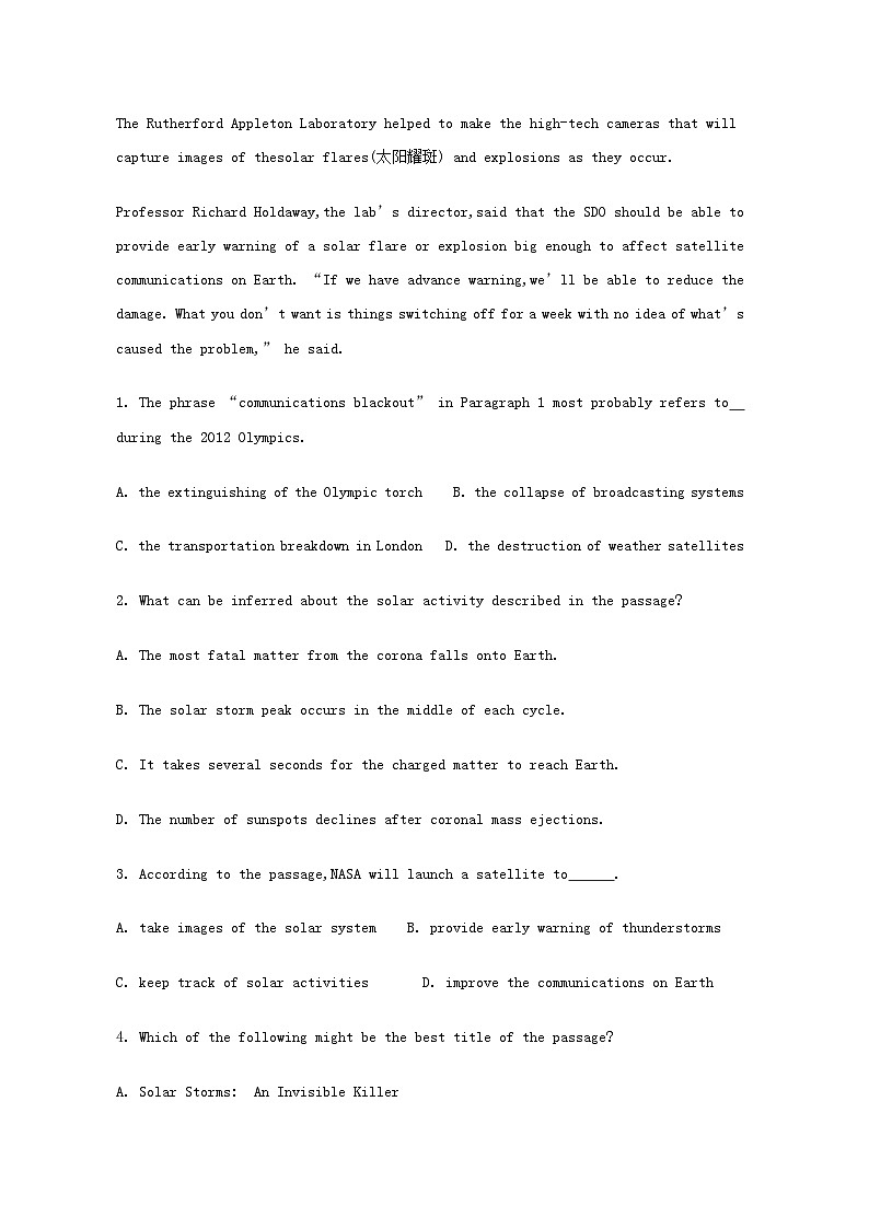 高考英语完形填空和阅读理解一轮练习（13）第2页