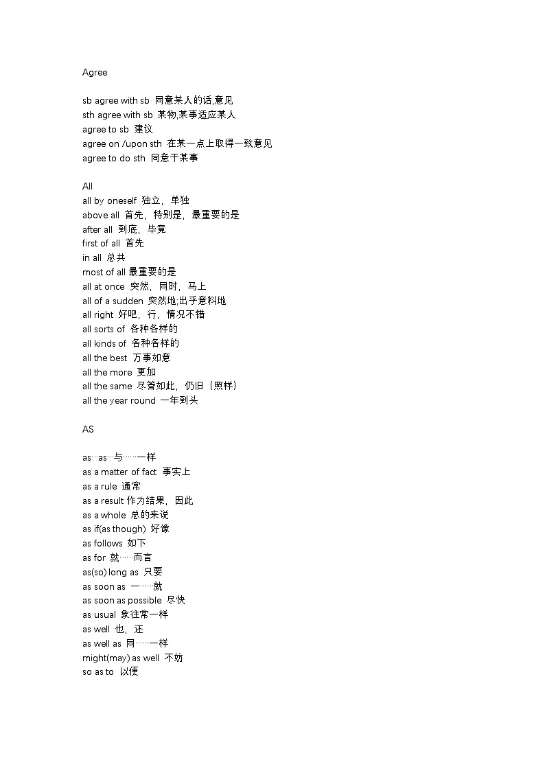 高中英语考试核心单词固定搭配总结第1页
