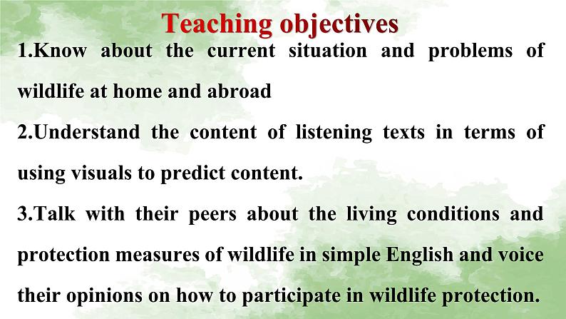 人教版高中英语必修二Unit2Wildlife Protection-Listening and Speaking课件+教案02