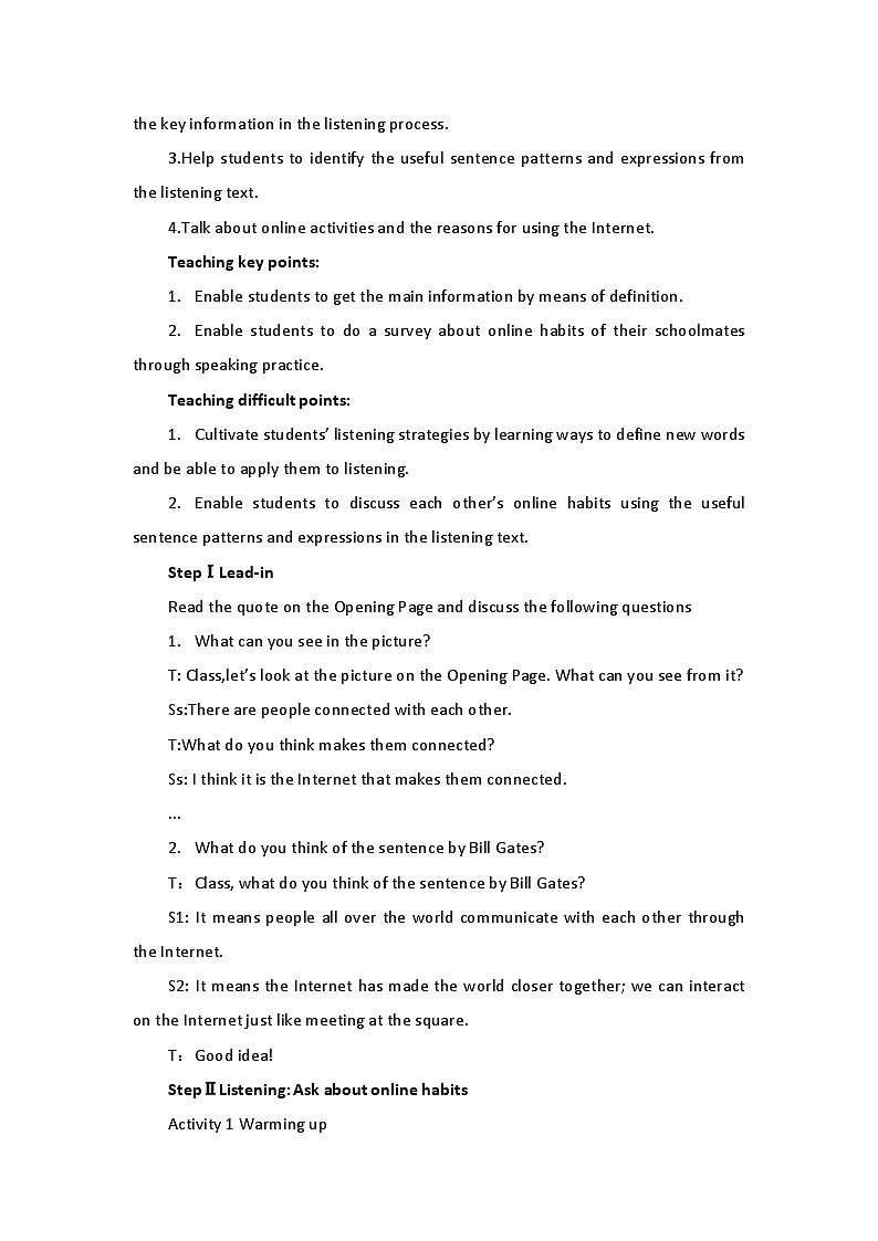 人教版高中英语必修二Unit3The Internet-Listening and Speaking教案第2页