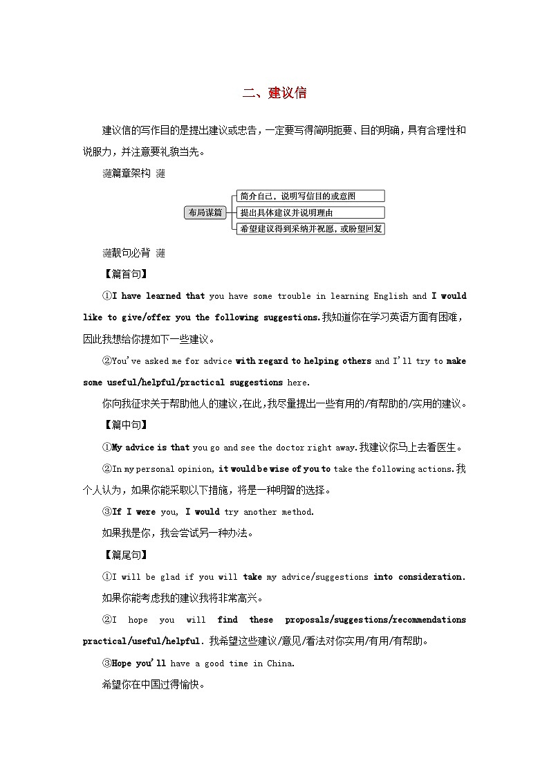 2025版高考英语全程一轮复习写作专题提升训练题第一部分应用文专题二建议信外研版01