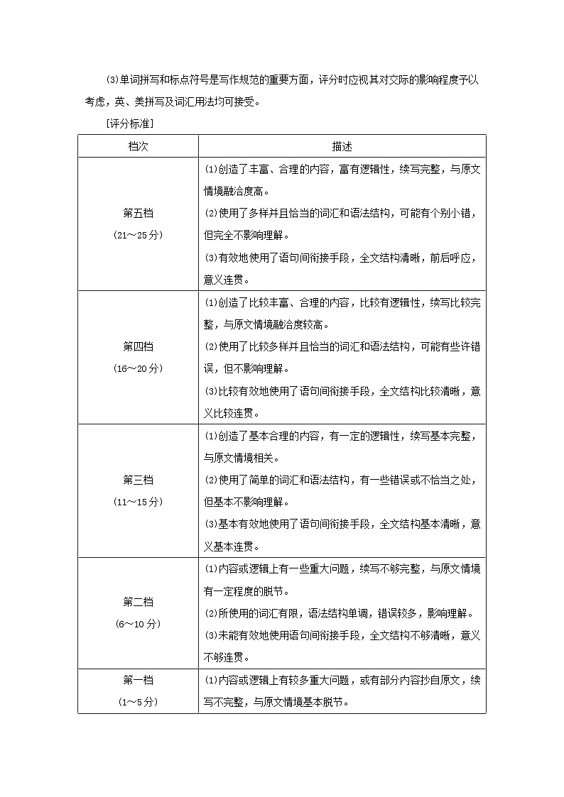 2025版高考英语全程一轮复习写作专题提升训练题第二部分读后续写专题外研版02