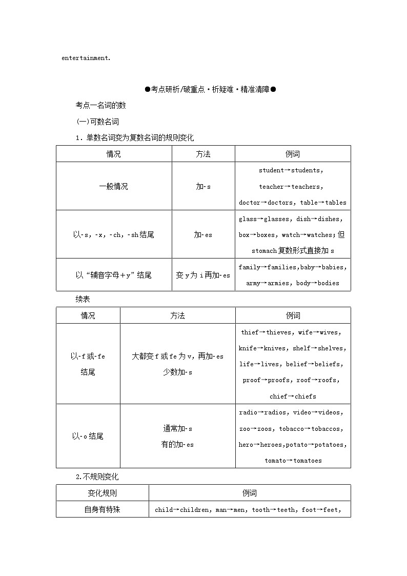 2025版高考英语全程一轮复习语法专题提升训练题专题二需要“变形”的名词数词形容词和副词第三讲名词和数词外研版02
