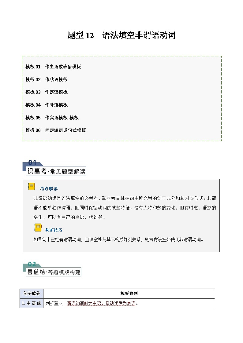 题型12 语法填空非谓语动词（答题模版与解题技巧）（原卷版+解析版）01