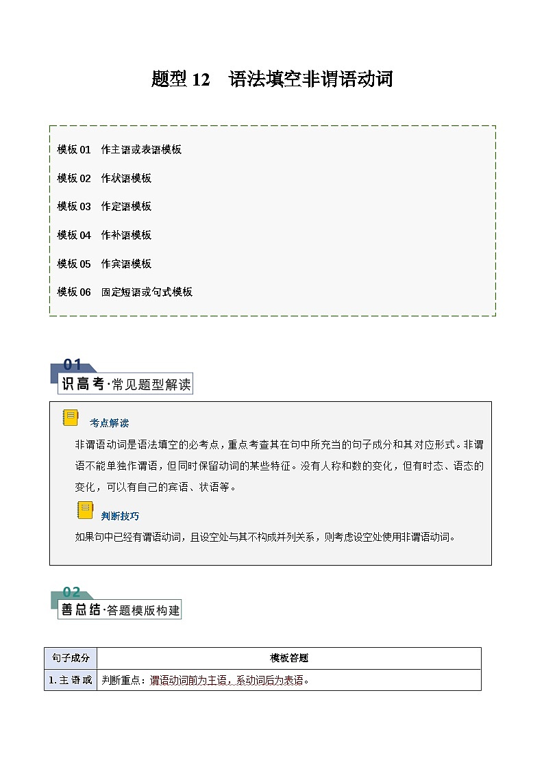 题型12 语法填空非谓语动词（答题模版与解题技巧）（原卷版+解析版）01