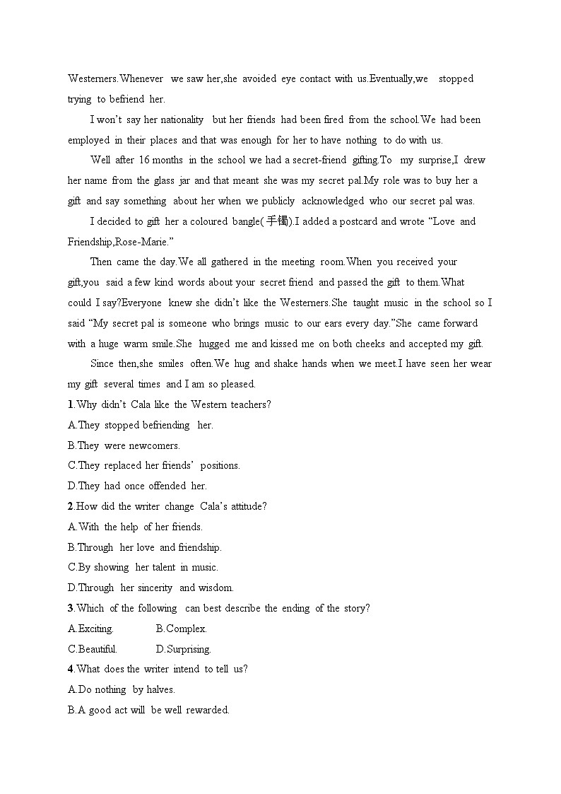 Unit 1 Relationships Section Ⅲ Writing Workshop,Viewing Workshop & Reading Club同步练习-2024-2025学年高中英语北师大版（2019）选择性必修一02