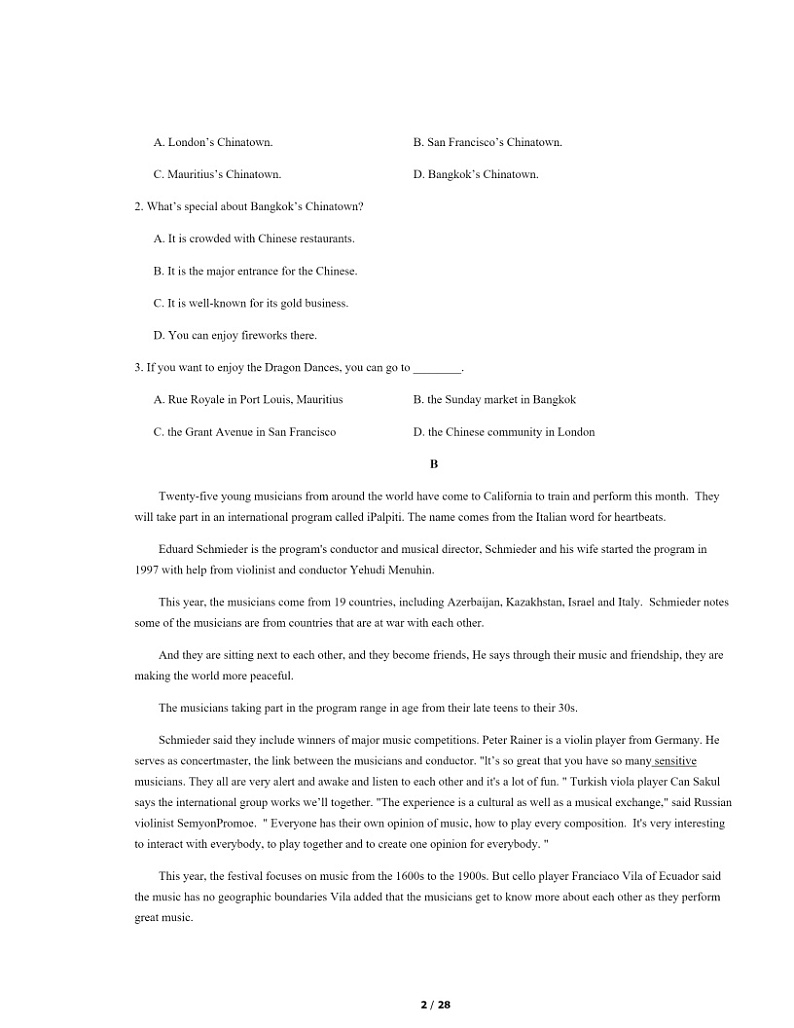 [英语]2020北京首都师大附中高一上学期分班考英语试卷及答案第2页