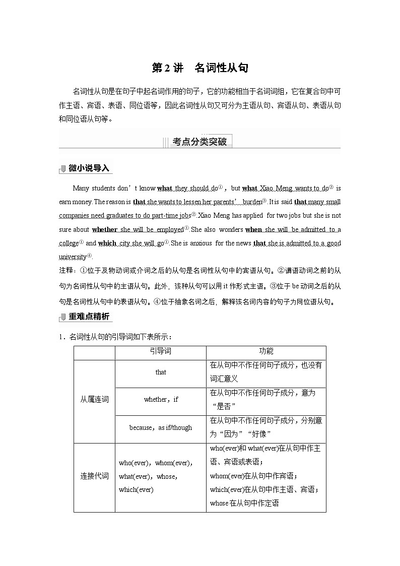 讲义 第2部分 语法专题  语法专题  专题四 第二讲　名词性从句01