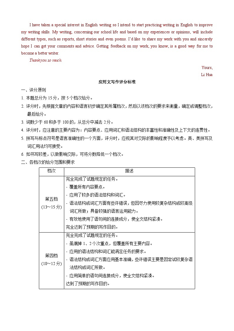 英语（江苏、浙江特供卷）（答案及评分标准）第2页