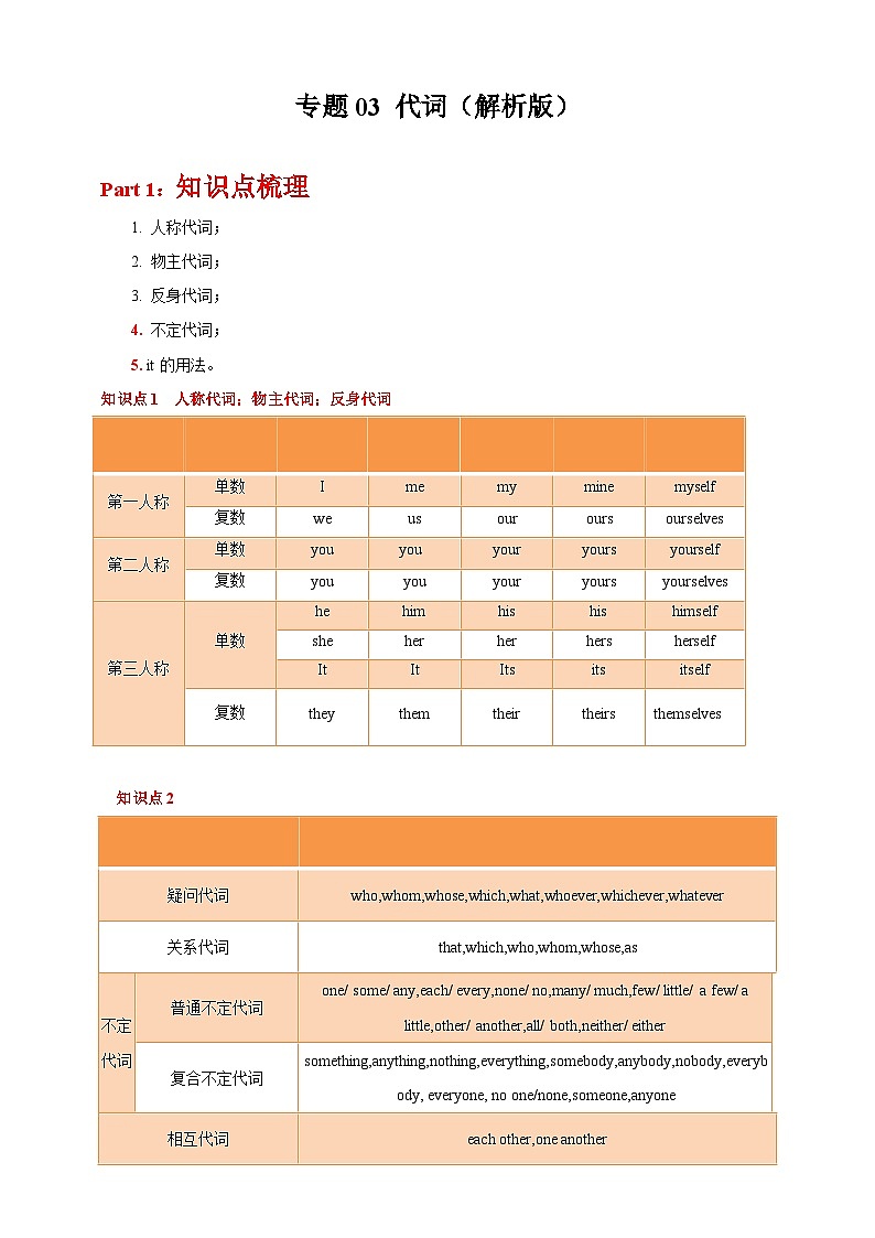 专题03 代词  （解析版）第1页