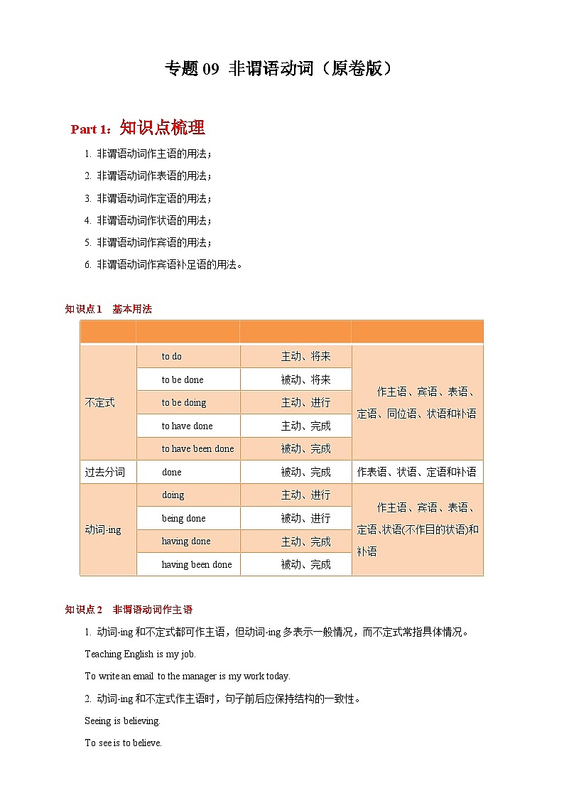专题09 非谓语动词  （原卷版）第1页