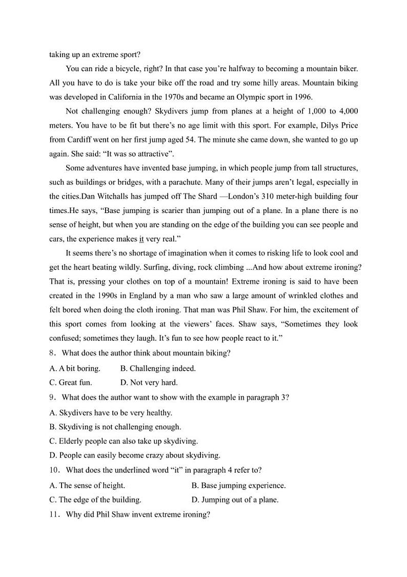 [英语][期中]福建省三明市五校2023～2024学年高一上学期期中联考英语试卷(有答案)03