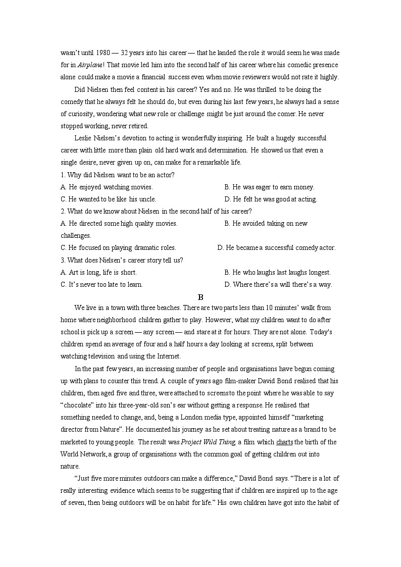 2021年新高考浙江英语高考真题（原卷版+解析版）03