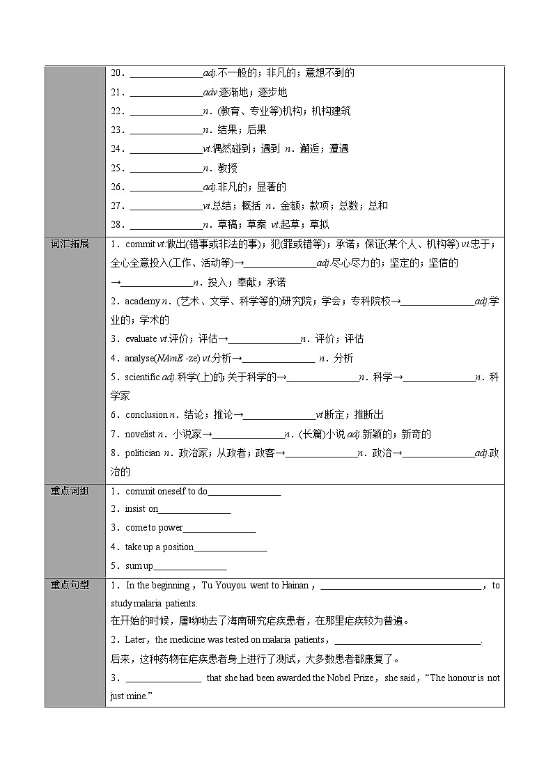 专题17.选择性必修第1册Unit1 People of Achievement（原卷版+解析版）03