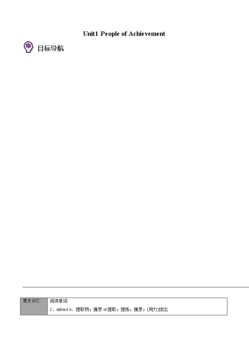 专题17.选择性必修第1册Unit1 People of Achievement（原卷版+解析版）01