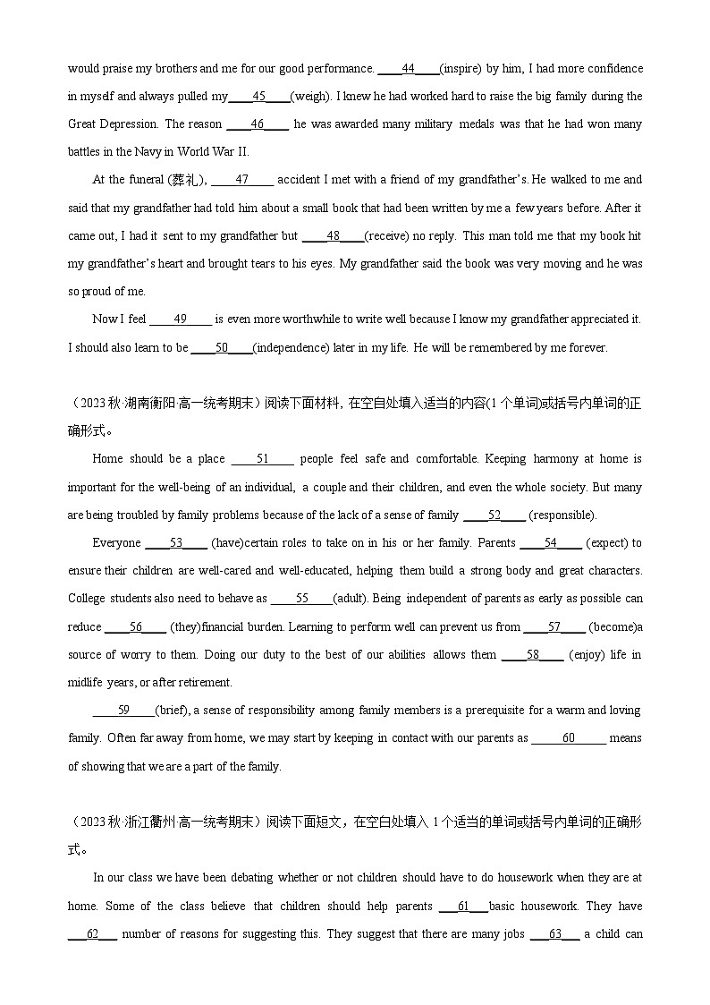 Unit 3 单元话题语法填空练习-2024-2025学年高一英语必修第一册单元重难点易错题精练（外研版2019）03