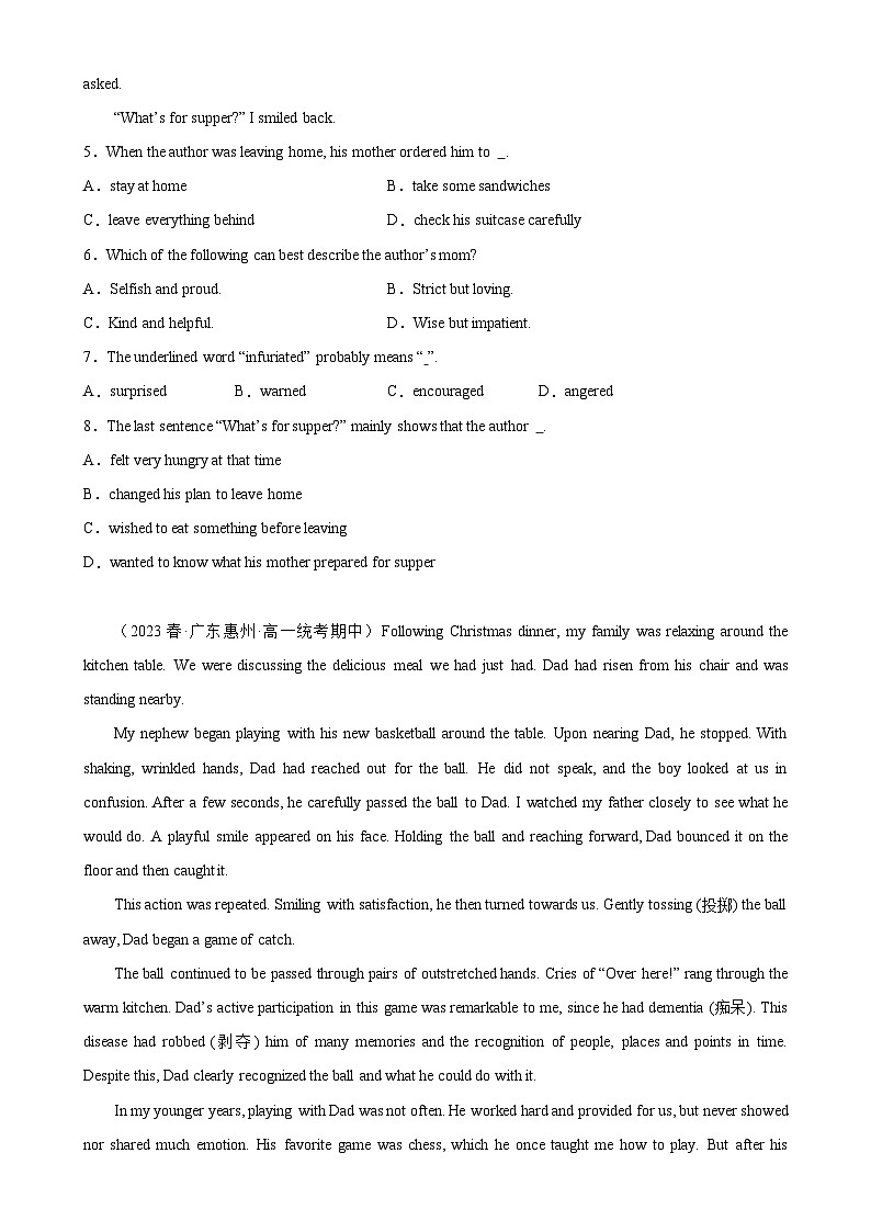 Unit 3 单元话题阅读理解练习-2024-2025学年高一英语必修第一册单元重难点易错题精练（外研版2019）03