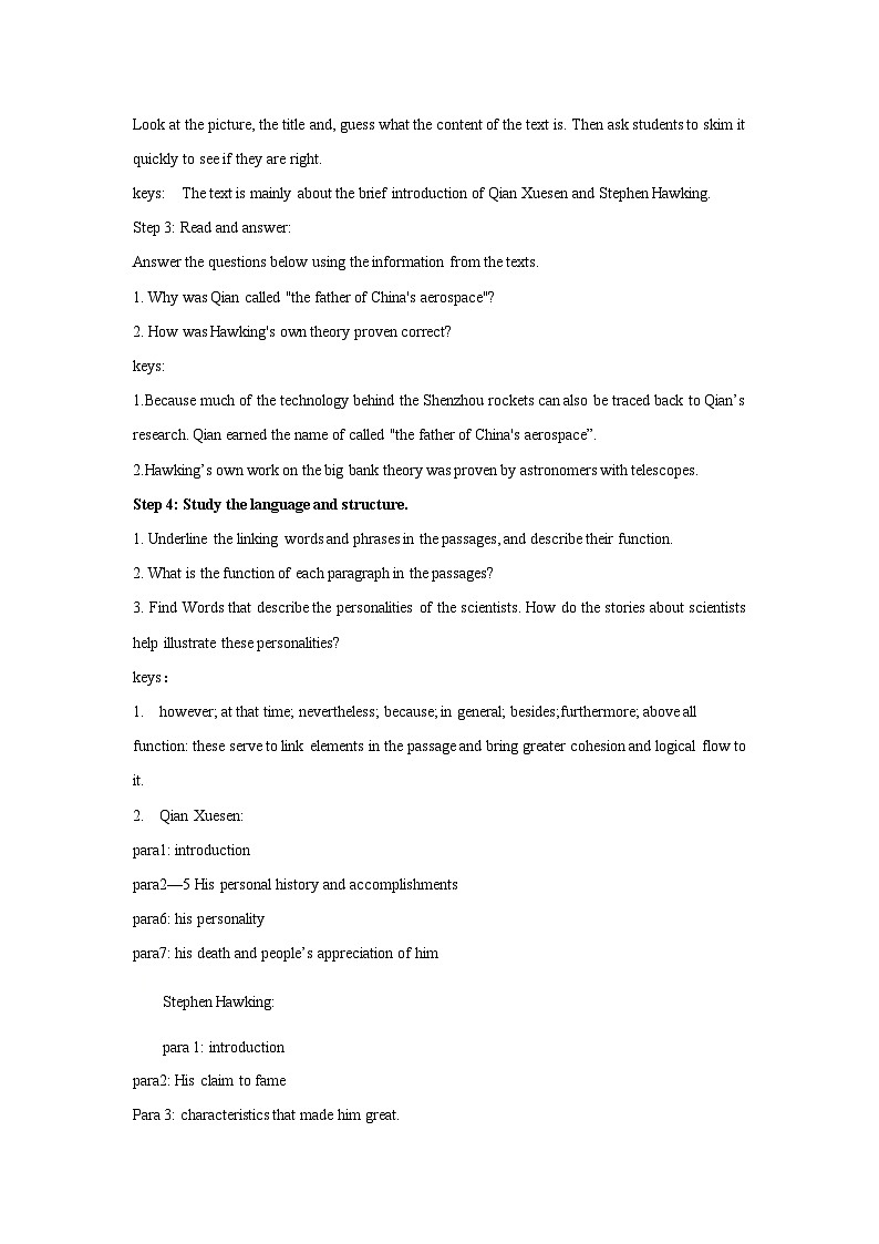 Unit 1 Science and Scientists  Period 5 Using language Reading for writing 教案-高中英语人教版选修二02