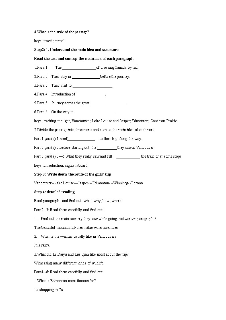Unit 4 Journay across a vast land Period 1 Reading and thinking 教学设计-高中英语人教版选修二02