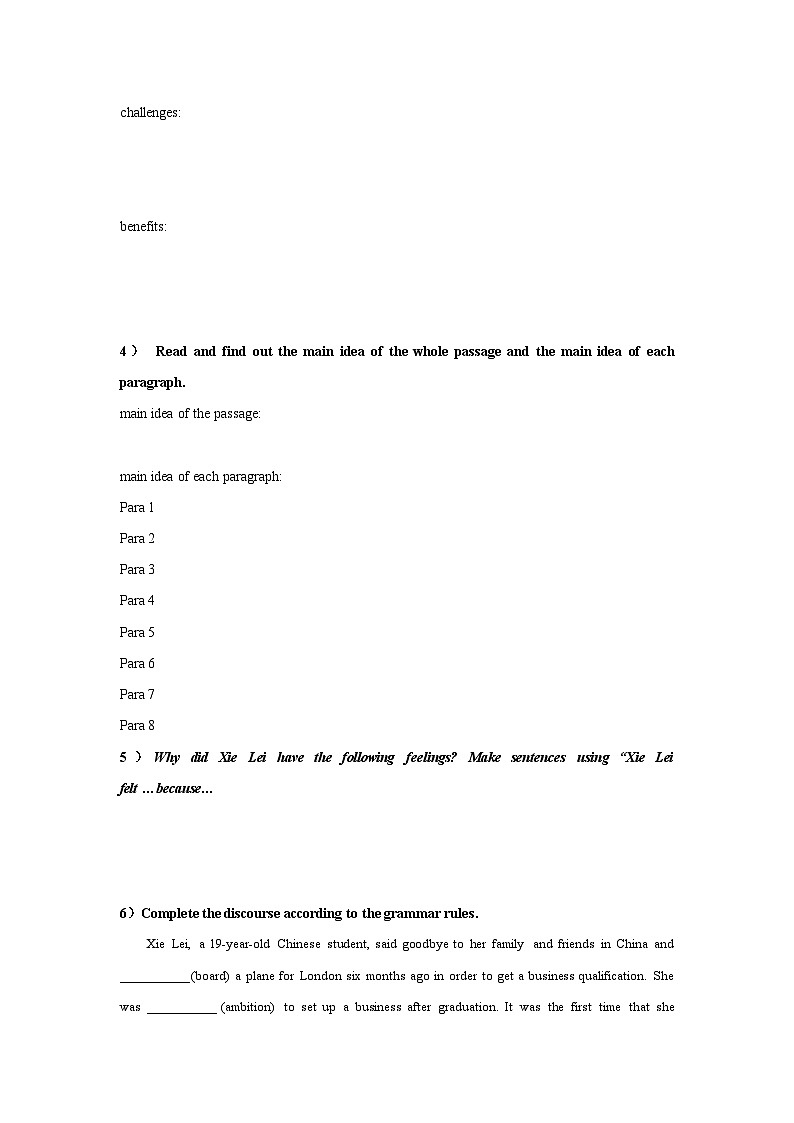 Unit 2 Bridging cultures Period 1 Reading and thinking 学案 -高中英语人教版选修二02
