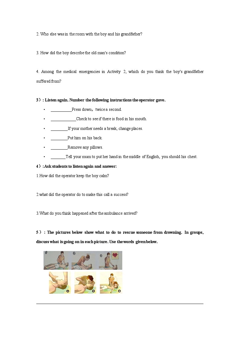 Unit 5 First aid Period 4 Using langauge（1）Listening 学案 -高中英语人教版选修二02