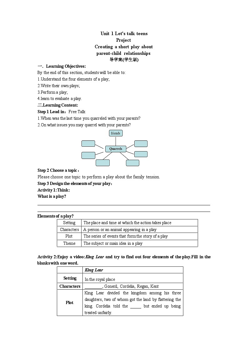 高中英语牛津译林版（2020）必修第一册 Unit 2 第6部分Project导学案（学生版）第1页