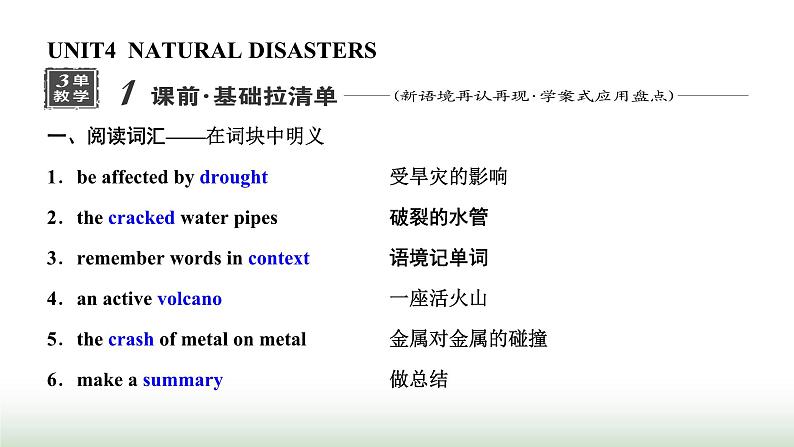 新课标高考英语一轮复习必修第一册UNIT4 NATURAL DISASTERS课件01