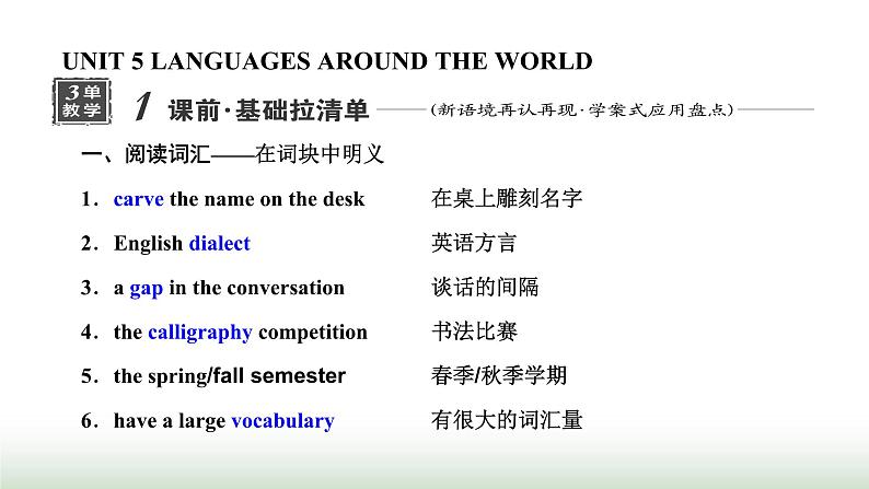 新课标高考英语一轮复习必修第一册UNIT5 LANGUAGES AROUND THE WORLD课件01