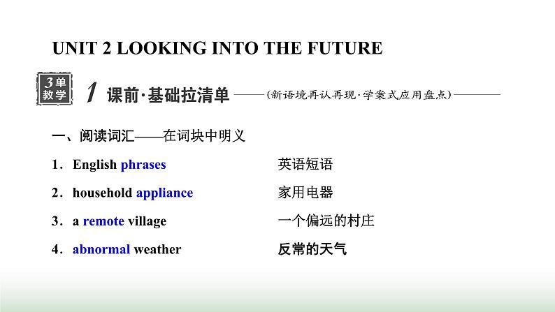 新课标高考英语一轮复习选择性必修第一册UNIT2 LOOKING INTO THE FUTURE课件01