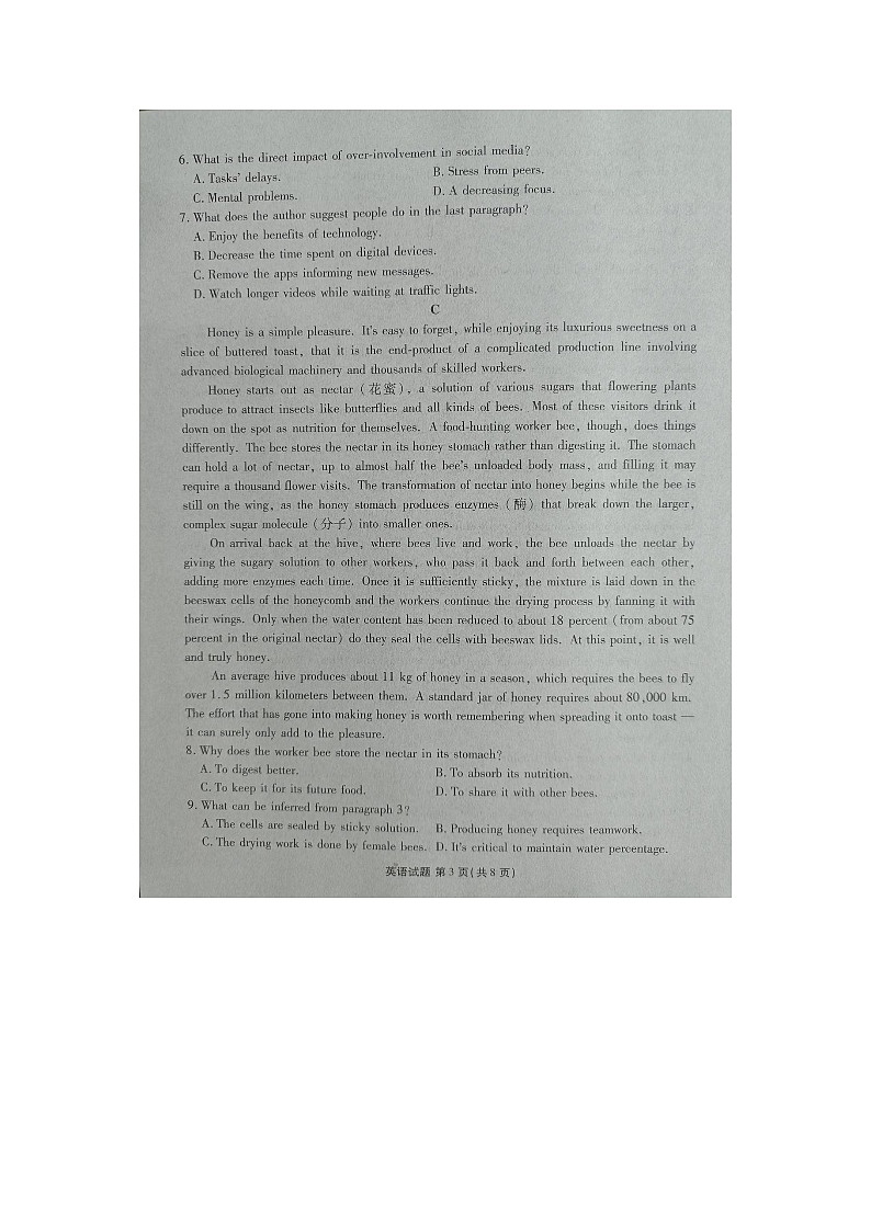 2025届广东衡水金卷新高三8月开学联考英语试卷（无答）03