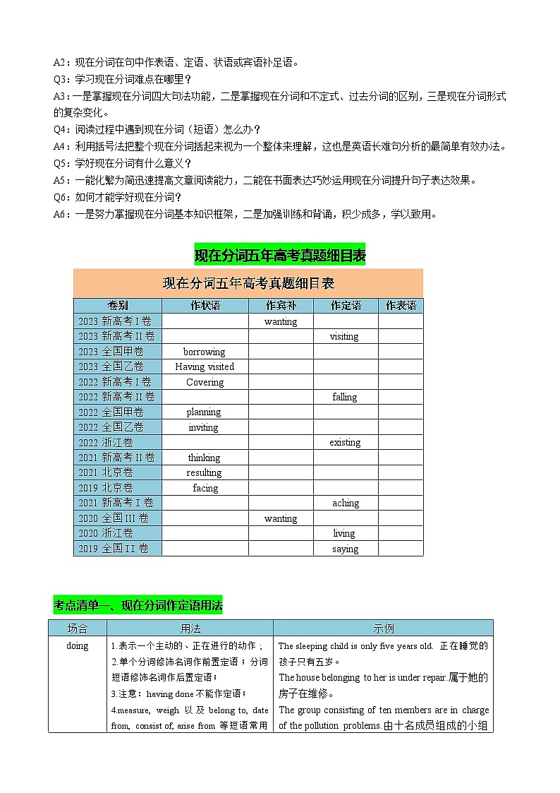 新高考英语一轮复习专题03 现在分词七大考点归纳(讲案)(快问快答+考点细目+精讲精练+真题分类+作文升格+原创语填) （含解析）02