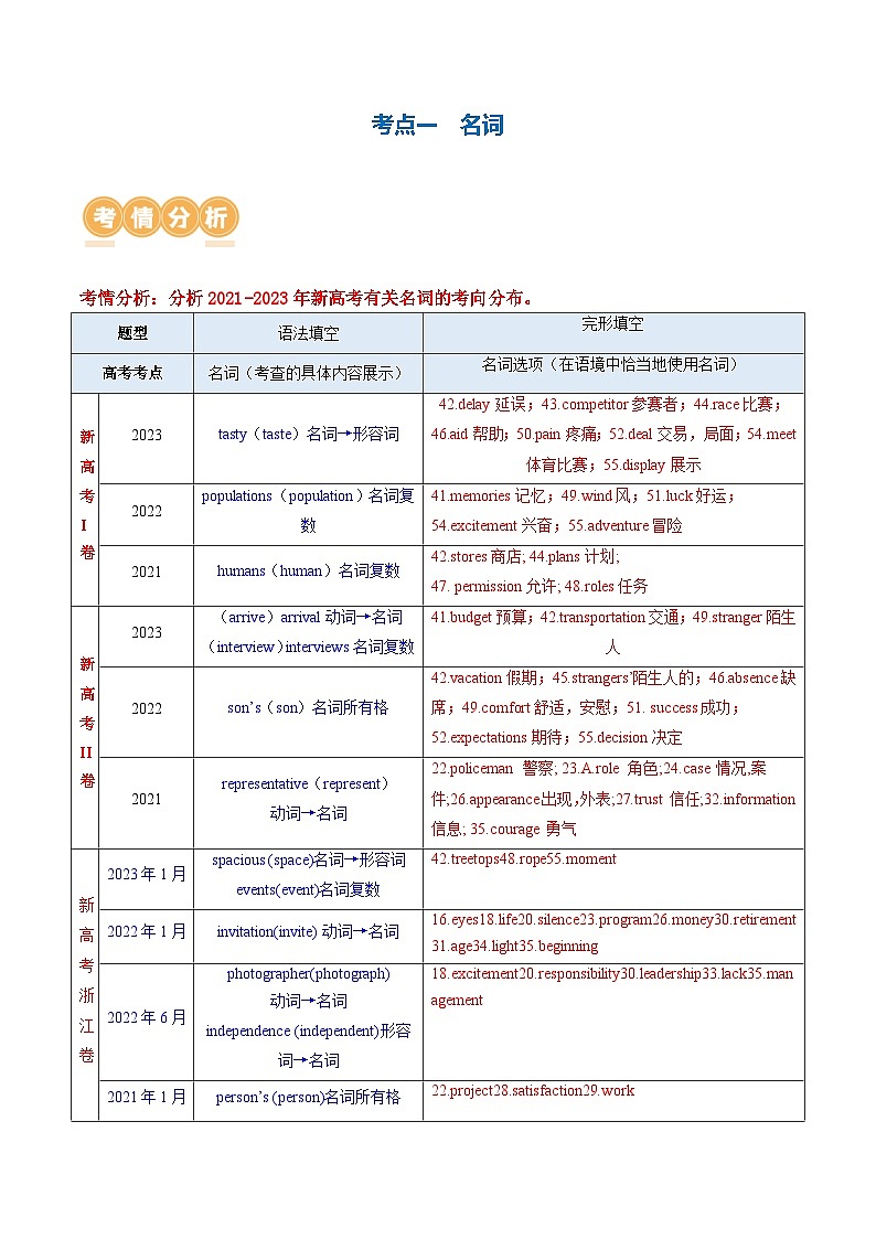 新高考英语二轮复习讲练测专题01  名词、数词（讲义）（2份打包，原卷版+解析版）02