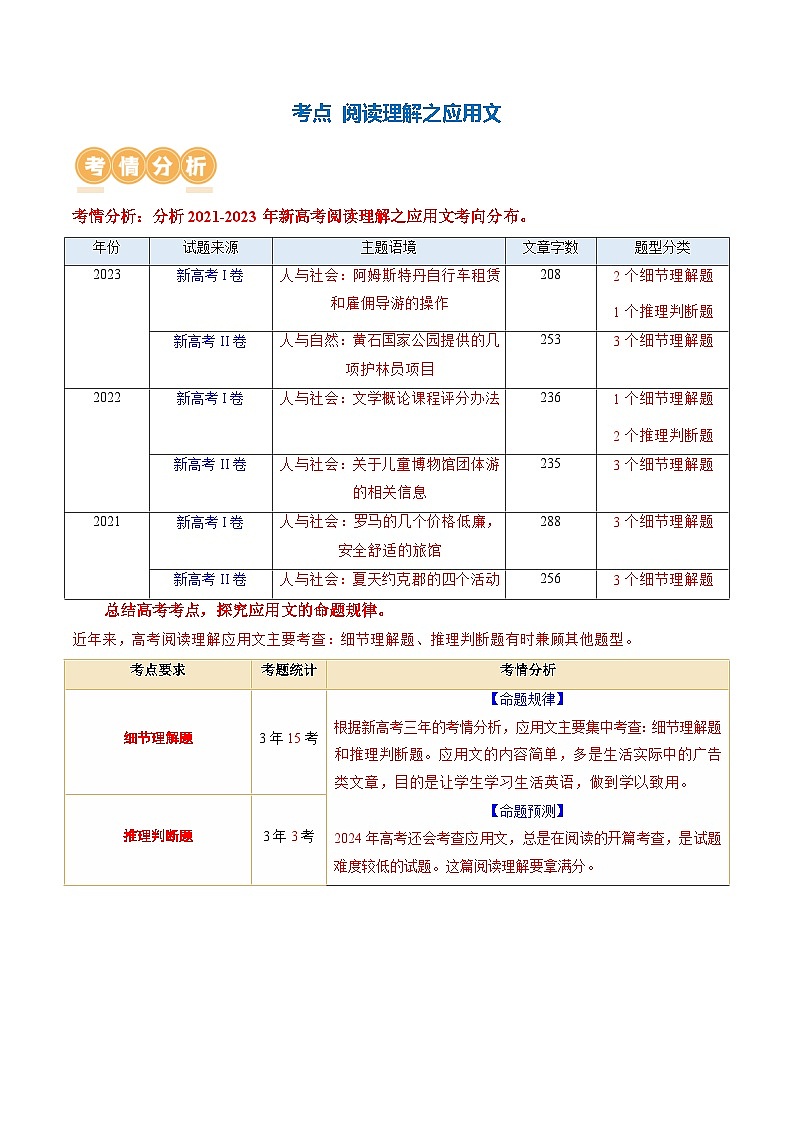 新高考英语二轮复习讲练测专题05  阅读理解之应用文（讲义）（2份打包，原卷版+解析版）02